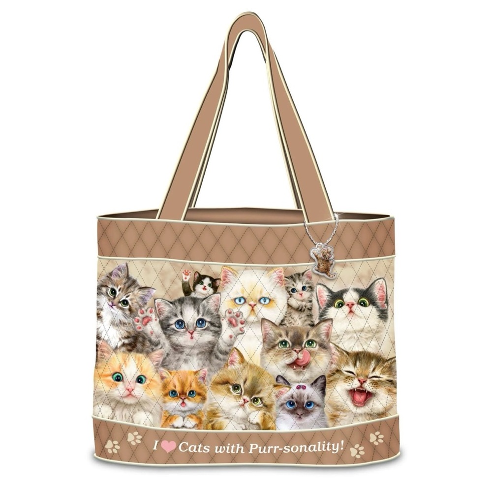 Bradford Exchange Kayomi Harai Cats With Purr-sonality Quilted Tote Handbag